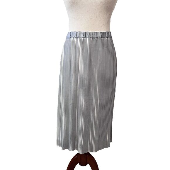 Adiva Dresses & Skirts - NWT Adiva Pleated Midi Skirt Womens Mediuim Elastic Waist Silver Blue